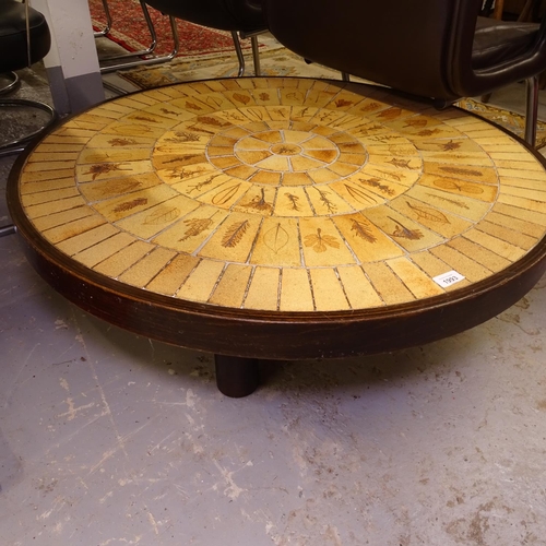 1993 - Roger Capron, a 1970s Garrigue tiled circular coffee table, Vallauris, France signed to 1 tile, W95c... 