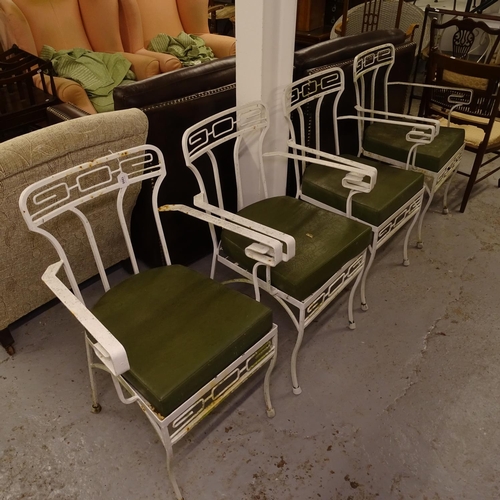 1998 - A set of 4 contemporary design wrought-iron garden chairs, with loose seat cushions