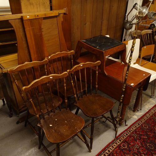 2002 - A set of 4 stick-back dining chairs, a Victorian mahogany Pembroke table, a brass effect standard la... 