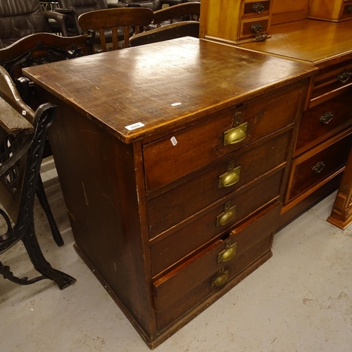 2008 - An early 20th century shop cabinet, having 5 short drawers with brass cup handles, W71cm, H84cm, D62... 