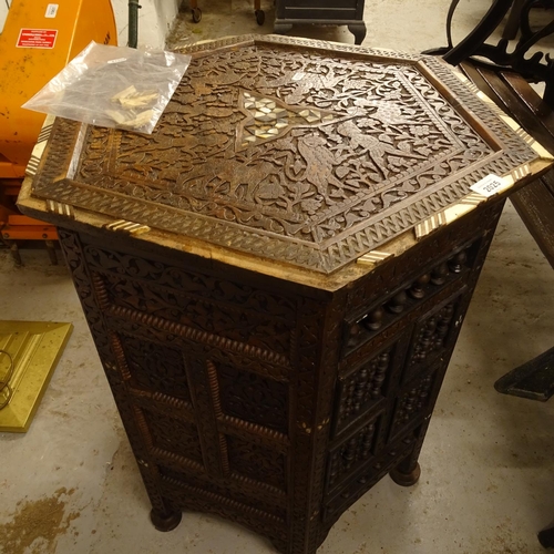 2025 - An Anglo-Indian chip carved octagonal centre table, with bone inlaid decoration, W61cm, H70cm