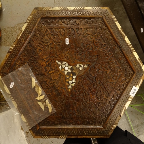 2025 - An Anglo-Indian chip carved octagonal centre table, with bone inlaid decoration, W61cm, H70cm