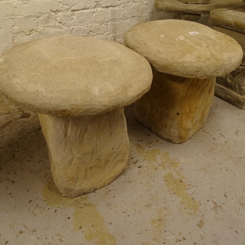 2036 - A pair of concrete 2-section staddle stones, W45cm, H40cm