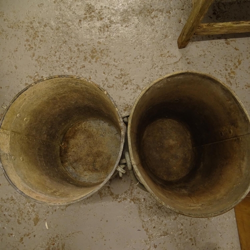 2042 - 2 large galvanised metal buckets