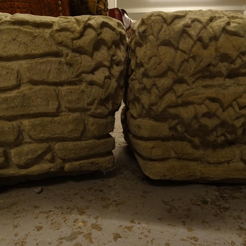 2056 - A pair of square embossed concrete garden planters, W36cm, H27cm