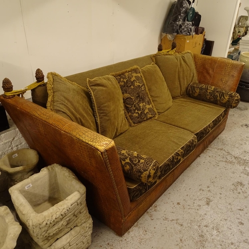 2057 - A large faux crocodile and upholstered Knoll style settee, with loose cushions, originally purchased... 