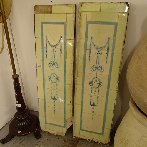 2067 - A pair of Art Nouveau tiled panels, H100cm, W28cm