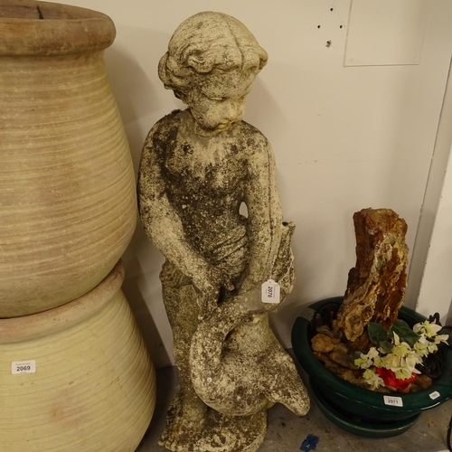 2070 - A concrete garden statue, figure and a swan, H100cm