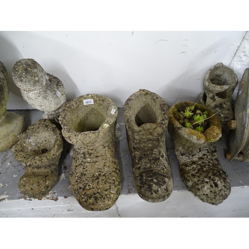 2073 - A collection of garden boot ornaments, and an owl figure (7)