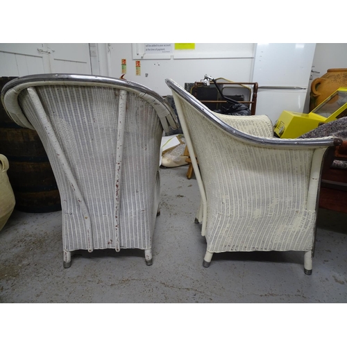 2077 - A pair of mid-century painted wicker conservatory chairs