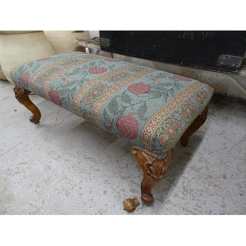 2078 - A Victorian rectangular upholstered footstool, on cabriole legs, L106cm, H45cm, D55cm