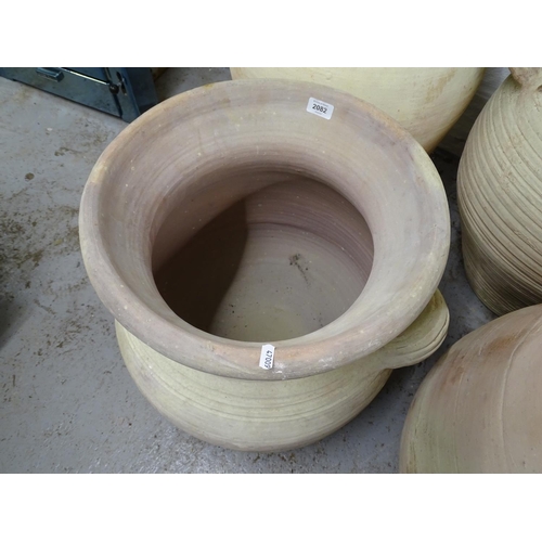 2082 - A terracotta 2-handled garden pot, of waisted form, W55cm, H50cm