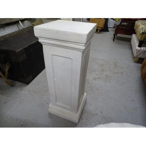 2085 - A graduated pair of fibreglass campana urns, and a composite pedestal column, column height 77cm