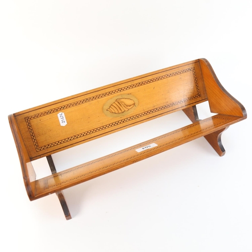 504 - An Edwardian satinwood and marquetry inlaid book rack, length 40cm