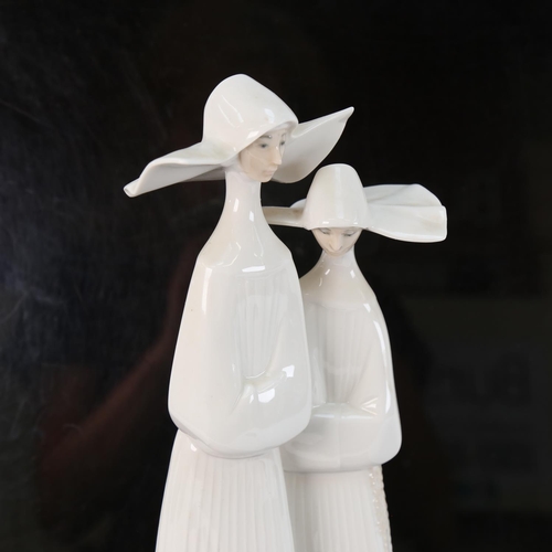 523 - Lladro porcelain group of 2 nuns, height 33cm