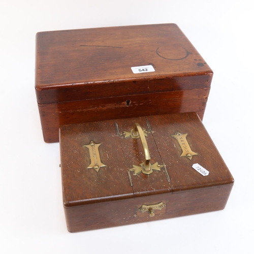 542 - A Victorian oak desk-top cigar/cigarette box, with match drawer below, length 24cm, and a Victorian ... 