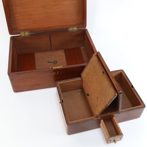 542 - A Victorian oak desk-top cigar/cigarette box, with match drawer below, length 24cm, and a Victorian ... 