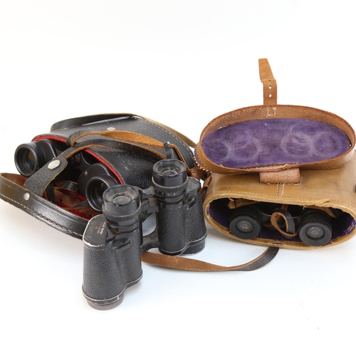 566 - 3 pairs of binoculars - USSR, Greenfields 8x30, and Fournier of Paris 8x26, leather-cased