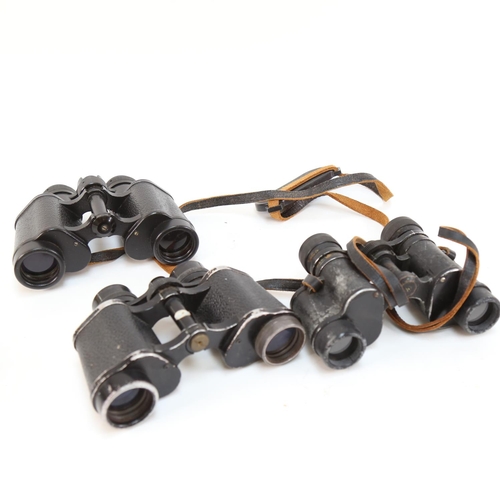 566 - 3 pairs of binoculars - USSR, Greenfields 8x30, and Fournier of Paris 8x26, leather-cased