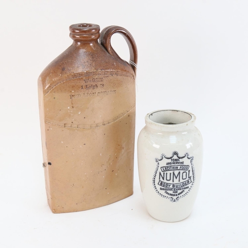 567 - Antique salt glaze bottle impressed W Gee, height 27cm, and a Numol jar