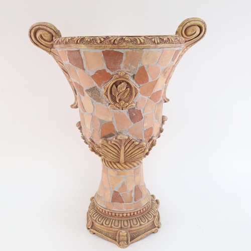 571 - A large 2-handled urn with mosaic decoration, height 50cm