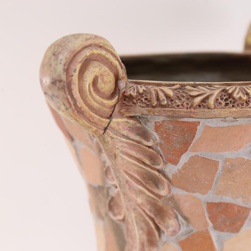 571 - A large 2-handled urn with mosaic decoration, height 50cm