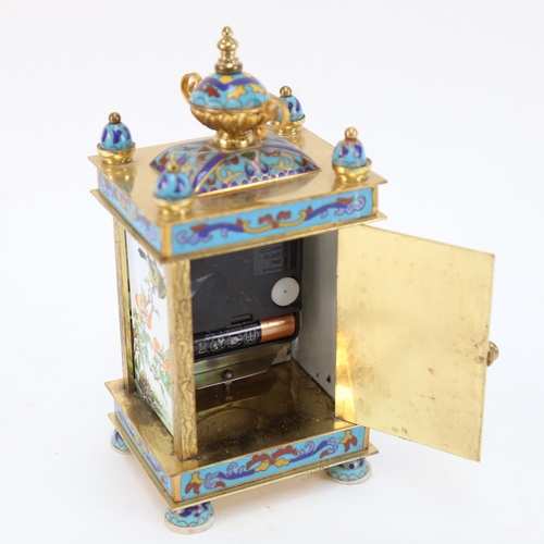 575 - A modern Chinese cloisonne enamel brass-cased carriage clock, quartz movement with enamelled dial an... 