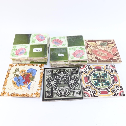 595 - A set of 8 Art Nouveau tiles, and 4 Victorian tiles