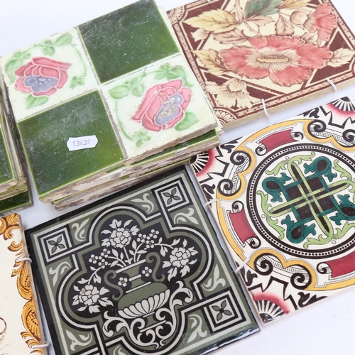 595 - A set of 8 Art Nouveau tiles, and 4 Victorian tiles