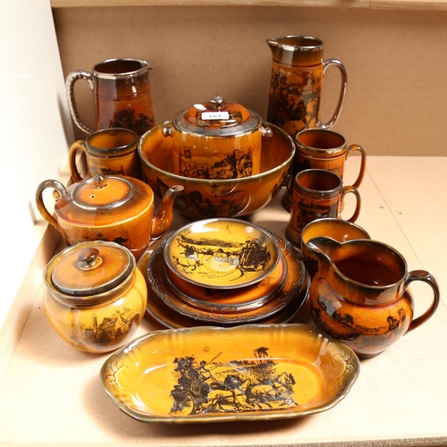 604 - A group of Ridgeways Coaching Days jugs, biscuit barrel, plates etc, tallest 24cm