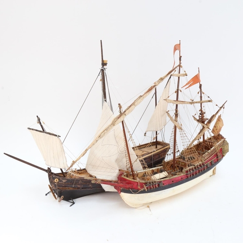 630 - 2 small scale 3-masted ship models, largest hull length 35cm (2)