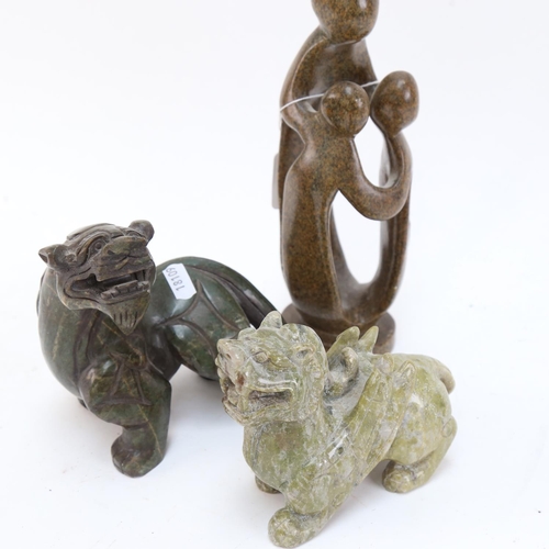 631 - A group of 3 items, including 2 hardstone/jade Chinese creatures, and another, 24cm