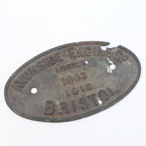 632 - Avonside Engine Co Ltd, locomotive maker's plaque, Loco 1603 dated 1912 manufactured Bristol, 27cm a... 