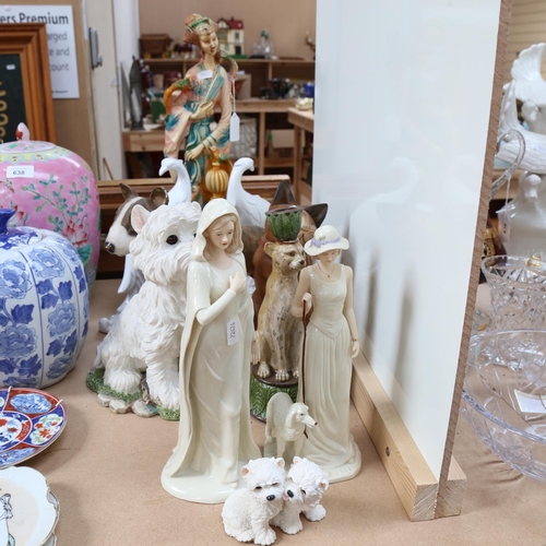 637 - Composition dogs, porcelain figures etc