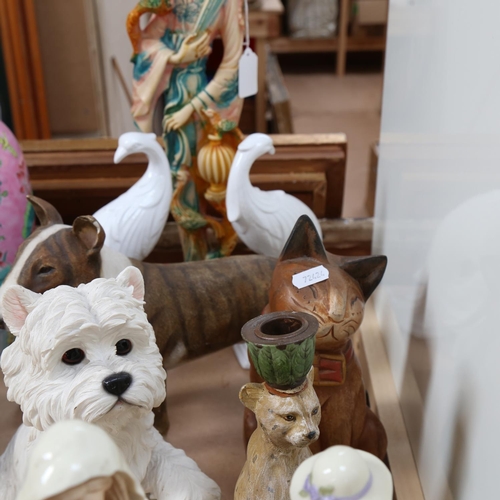 637 - Composition dogs, porcelain figures etc