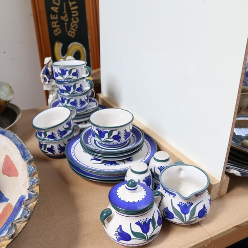 640 - A Staffordshire group, a Staffordshire desk sander, and Art pottery painted tea set