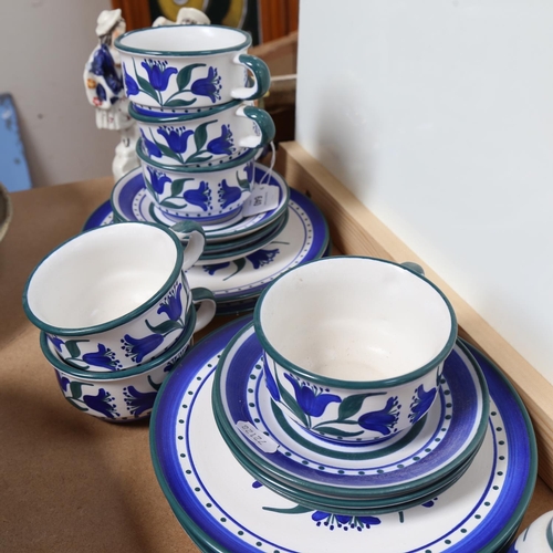 640 - A Staffordshire group, a Staffordshire desk sander, and Art pottery painted tea set