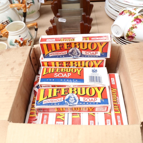 648 - A box of Lifebuoy soap, and 5 Art Deco oak photo frames, tallest 16.5cm