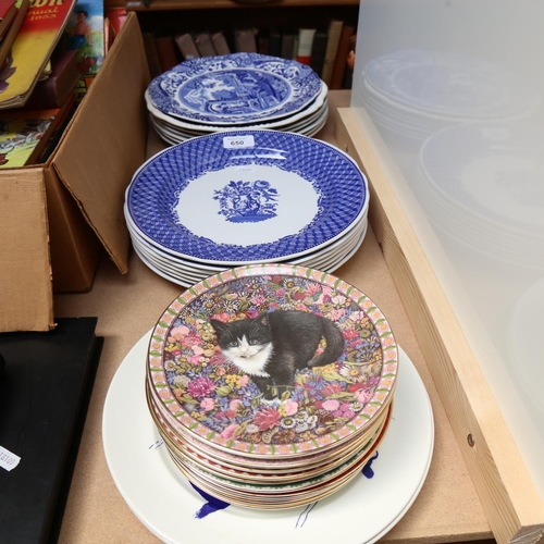 650 - A collection of cat plates, Spode Blue Room and other plates