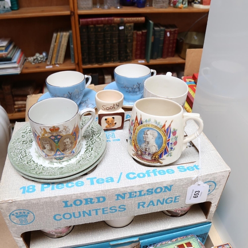 653 - Boxed teaware, Royal commemorative china, and other items