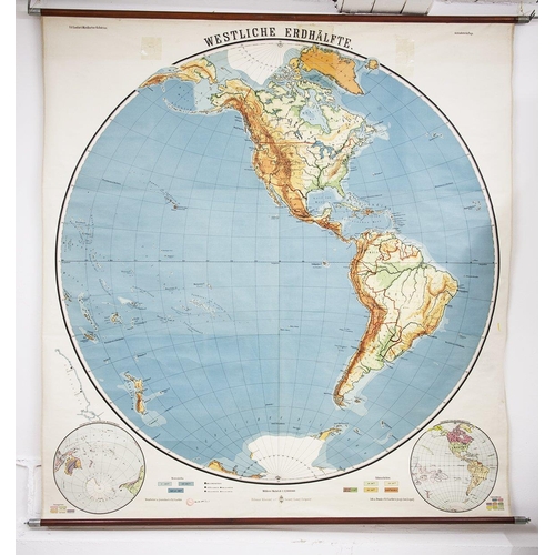 661 - A very large 1950s school room map of The Americas, by Hilmer Klasing & Co Leipzig Germany, height 1... 