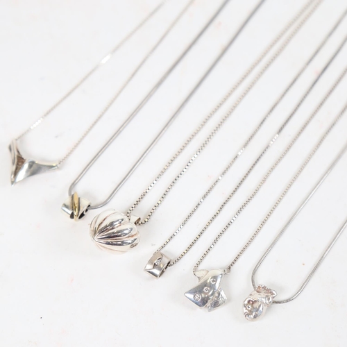 875 - 6 various Danish silver pendant necklaces