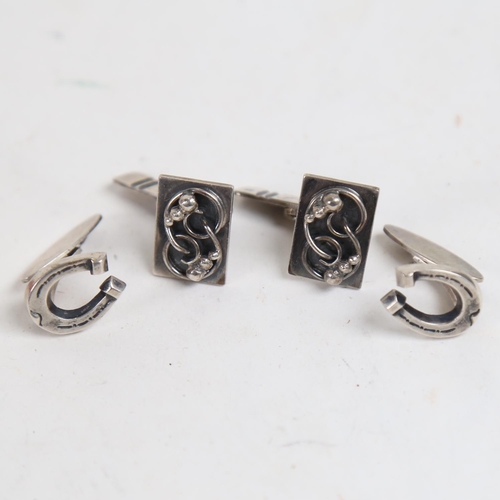 879 - 2 pairs of Danish silver cufflinks, by Willy.H.Jacob Krogmar and Paul Bang