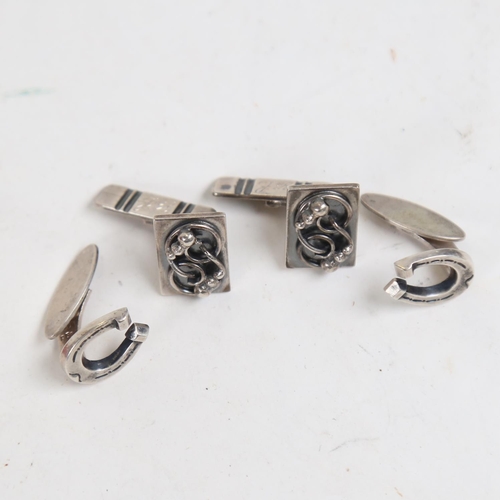 879 - 2 pairs of Danish silver cufflinks, by Willy.H.Jacob Krogmar and Paul Bang