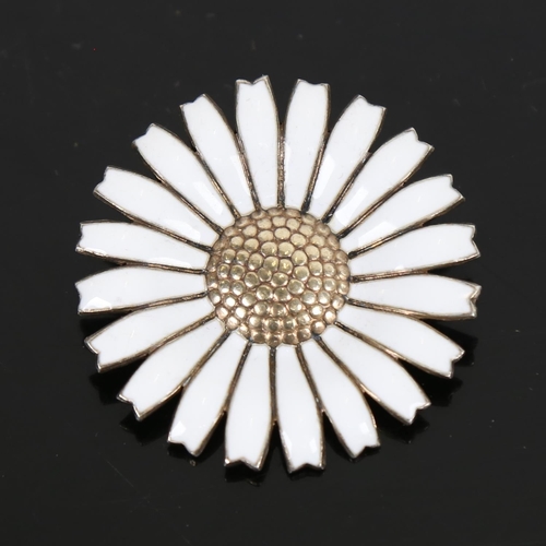 884 - ANTON MICHELSEN - a silver-gilt and white enamel daisy design brooch