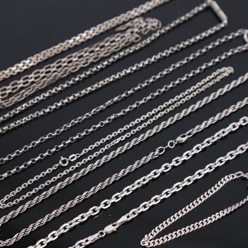 889 - 7 various silver necklaces, and a silver bracelet (120g)