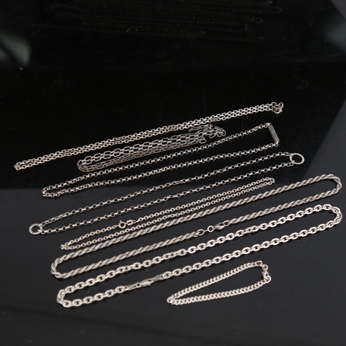 889 - 7 various silver necklaces, and a silver bracelet (120g)