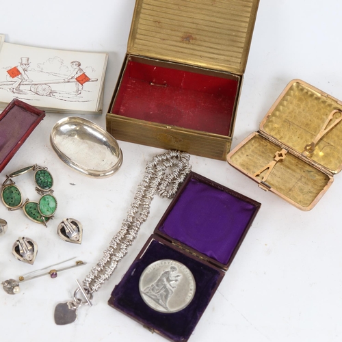 896 - A collection of modern silver stone set costume jewellery, a jadeite panel bracelet, a gilt-metal ci... 