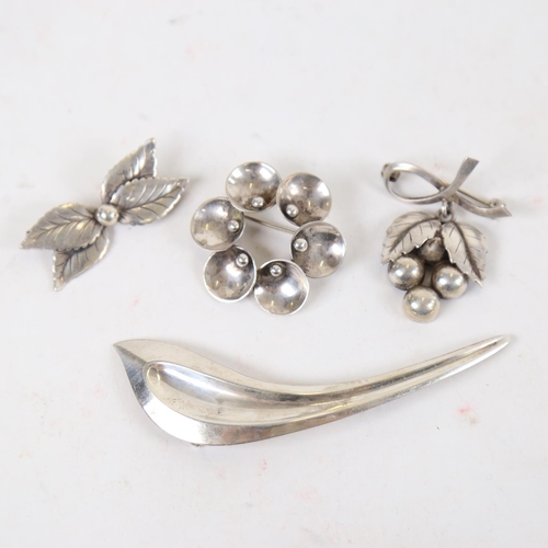 900 - 4 Danish silver brooches, including makers Hugo Grun, and John Lauritzen