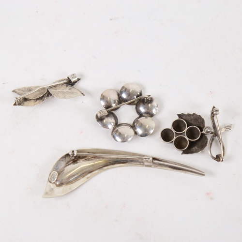 900 - 4 Danish silver brooches, including makers Hugo Grun, and John Lauritzen